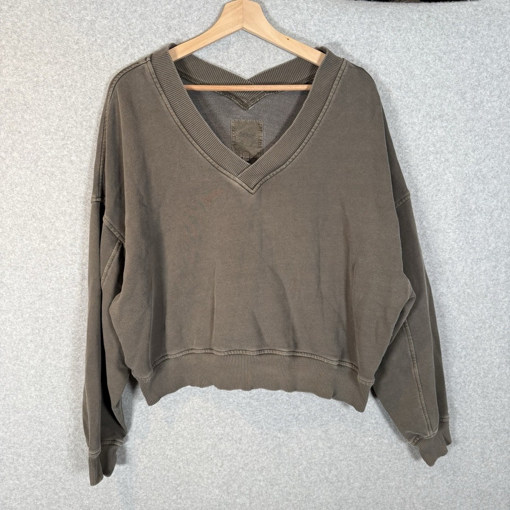 Aerie Pullover Women's‎ Medium Dark Green Off Shoulder Oversized Shirt